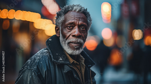 Black senior man on the street of City
