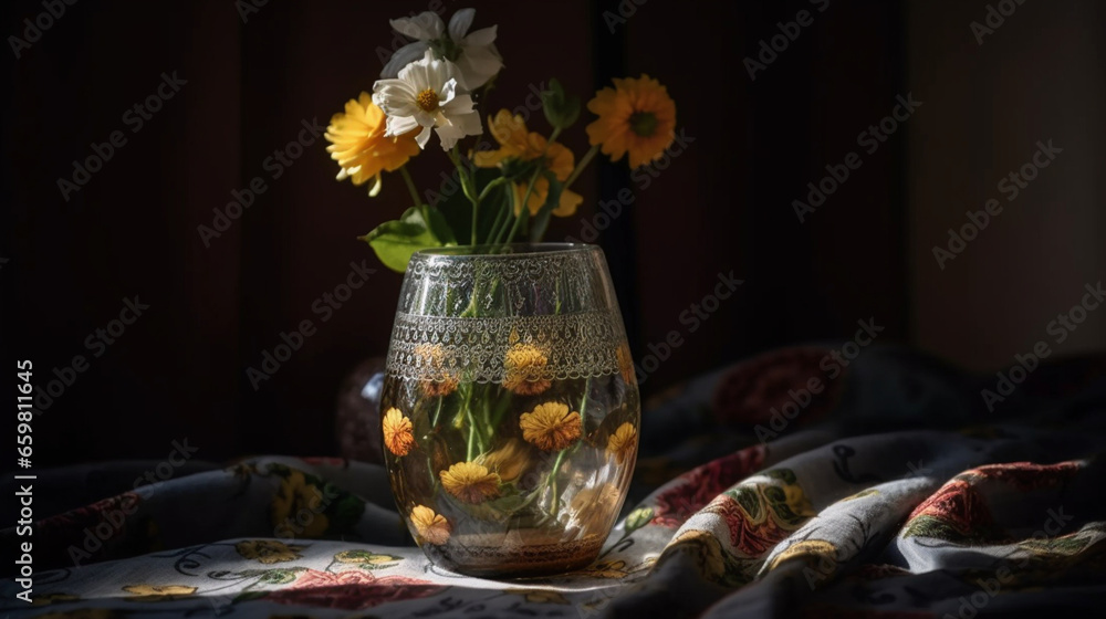 fresh flowers in the retro glass