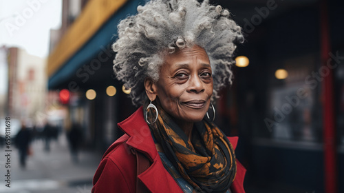Black senior woman on the street of City