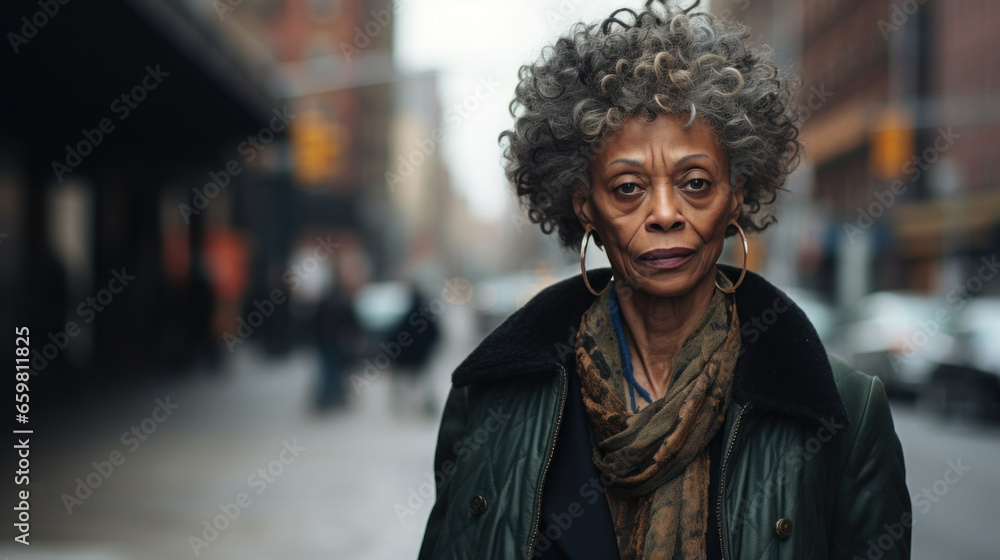 Black senior woman on the street of City, Black history month. Black senior woman on the street of City, Black history month.