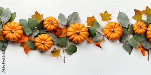 Happy fall halloween autumn holiday thanksgiving banner greeting card - Pumpkins on rustic wooden table with blue wall background