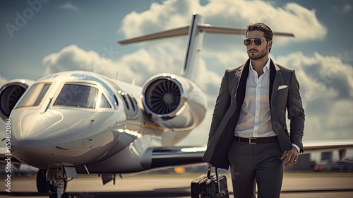 bussines man in front of airplane