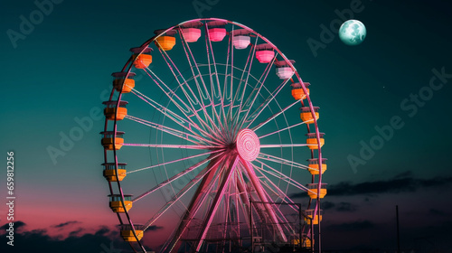 Ferris wheel in the night with colorful lights