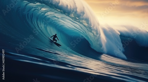 Surfer rides giant wave