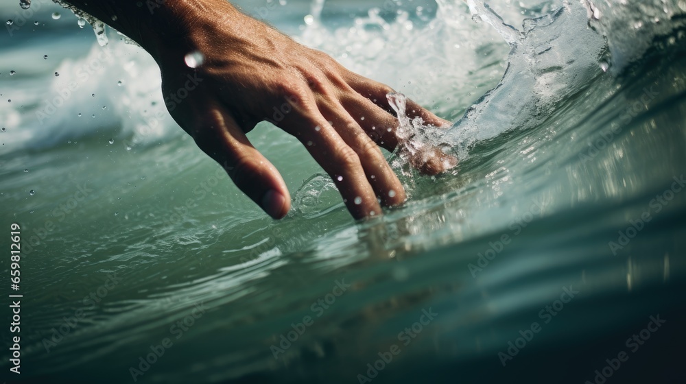 Fototapeta premium Hand touching sea water