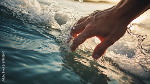 Hand touching sea water © AdriFerrer