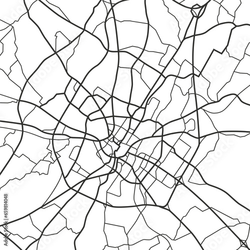 Rennes (France) city with highways, major and minor roads, town footprint plan. City map with streets, urban planning scheme. Plan street map, road graphic navigation. Vector 