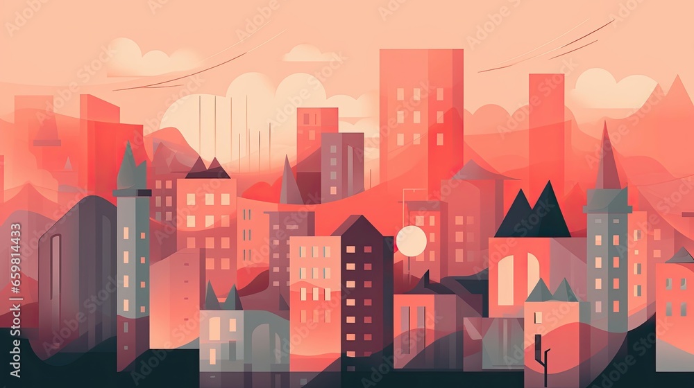 Minimalist evening cityscape illustration