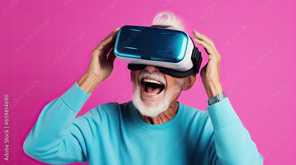 Senior man wearing VR Senior man wearing VR