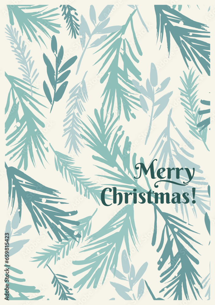 Christmas and Happy New Year illustration with with spruce branches. Trendy retro style. Vector design