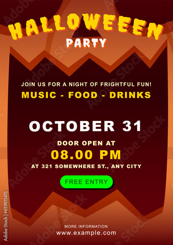 Spooky Screaming Pumpkin Face Halloween Party Poster Layout Template - Announce your Halloween event with this eerie poster template. grinning, sinister pumpkin faces, and screaming Jack O' lantern.