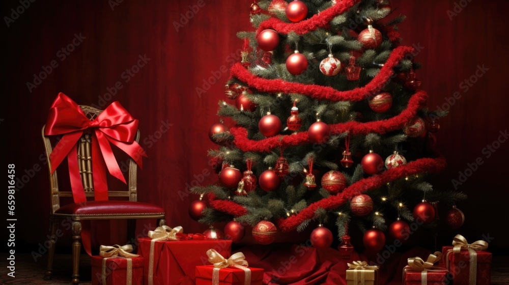 Decorated Christmas tree background. Merry Christmas and Happy new year Concept. (Copy Space)