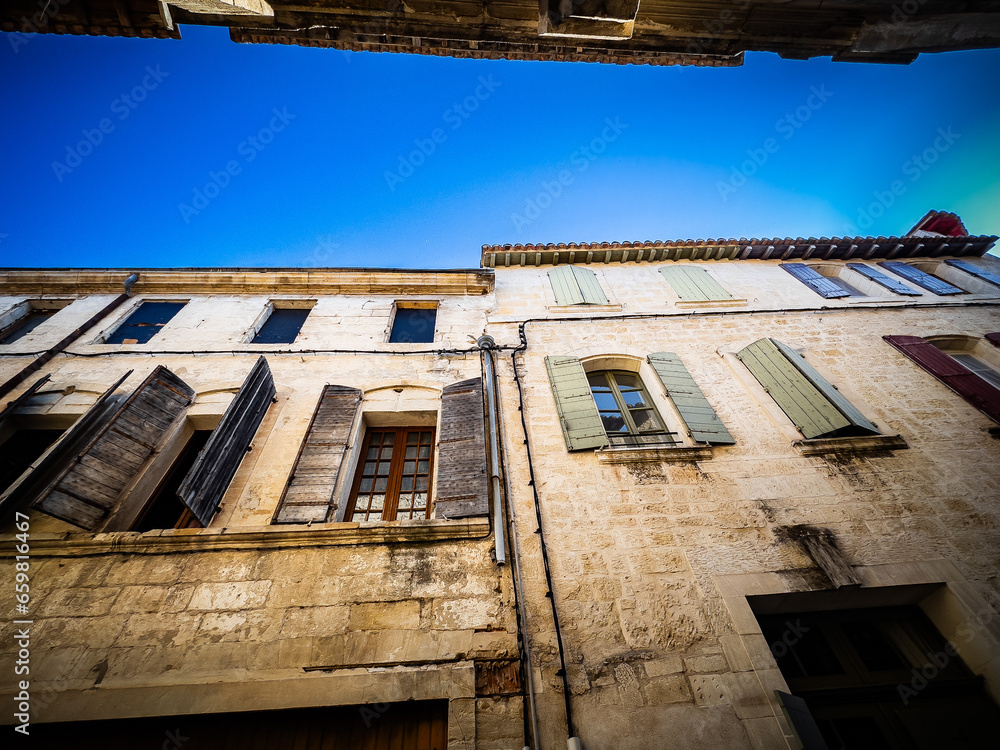 Street view of old village Beaucaire in France