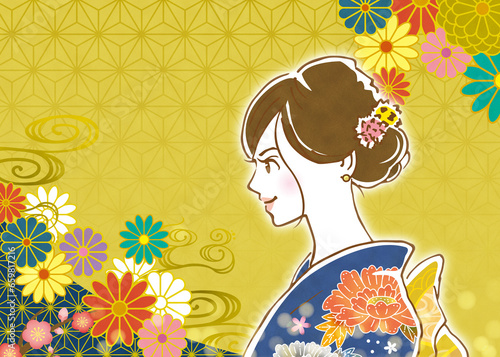 着物を着ている女性　新年のイメージ