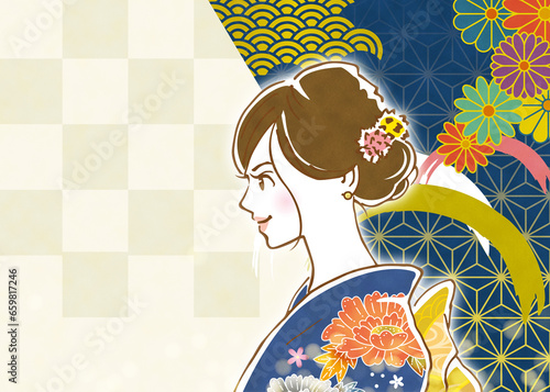 着物を着ている女性　新年のイメージ