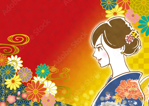 着物を着ている女性　新年のイメージ