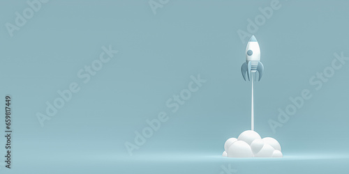 Rocket launch, growth business web banner. reactive rapid growth of economic indicator. Success is Startup. economy and financial growth. fast growth chart growing up. 3d illustration