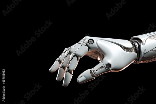 White cyborg robotic hand pointing his finger