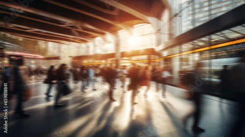 Busy commuters at a train station