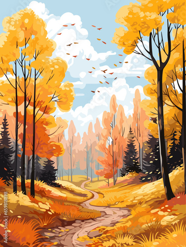 Fall autumn landscape background vector, simple abstract style. Good for fashion fabrics, children’s clothing, postcards, social post, books, wallpaper, banner, events, covers, advertising, and more.