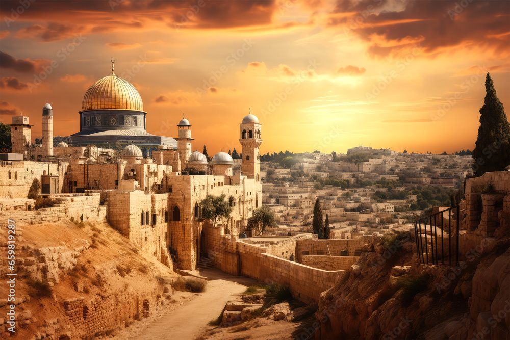 Obraz premium Israel old cityscape on background