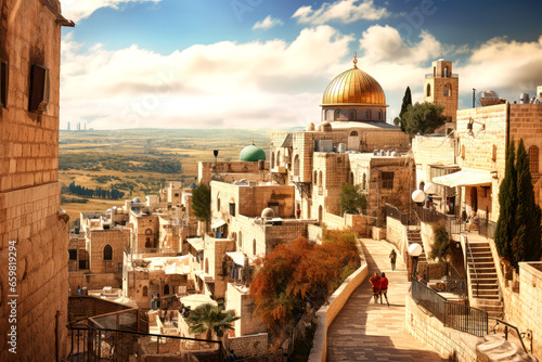 Israel old cityscape on background photo