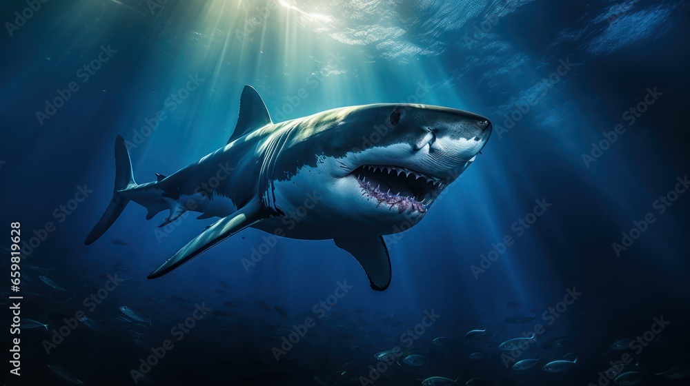 Fototapeta premium white shark prowls the deep blue