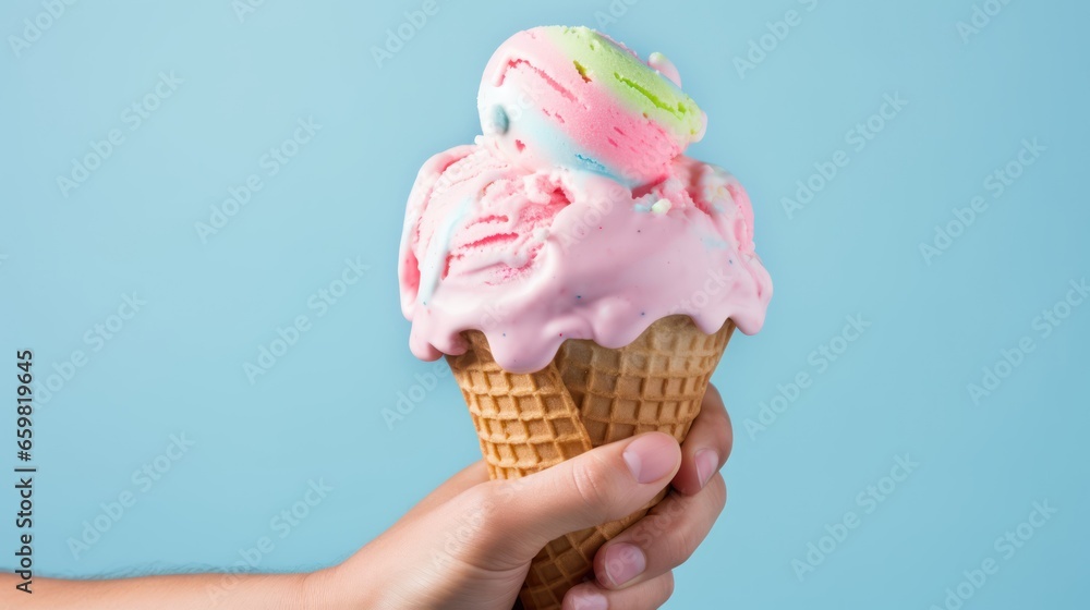 hand proudly presents a scoop of authentic Italian ice cream hand proudly presents a scoop of authentic Italian ice cream