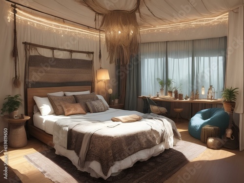 boho interior design of modern bedroom