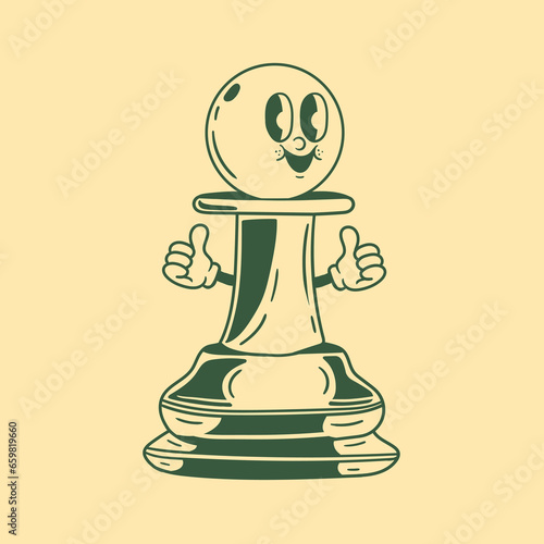 Vintage character design of chess piece pawn