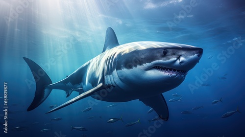 white shark prowls the deep blue © Putra