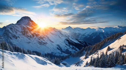 Mountain Sunrise Serenity: The Sun's First Glimpse Over Majestic Peaks