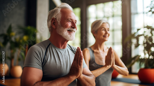 senior stretching exercise training lifestyle sport fitness home healthy man together pilates gym exercising fit yoga meditation 