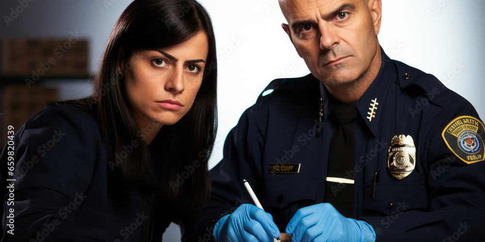 Obraz premium portrait of Detective and Criminal Investigator, who Conduct investigations related to suspected violations of Federal, State, or local laws to prevent or solve crimes.