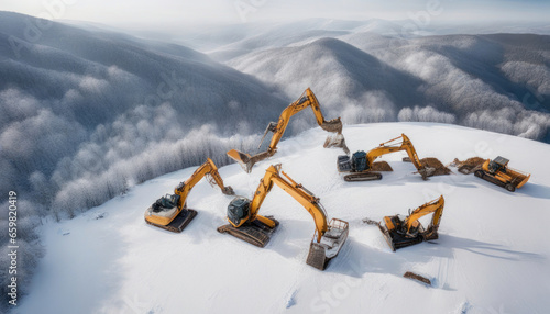 Winter Excavation from Above: Mountainous Landscape