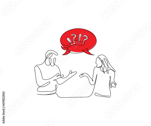 Line art vector of a couple arguing. Hand drawn doodle of argument concept