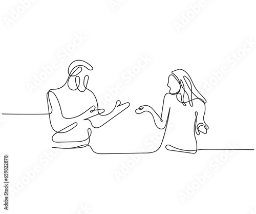 Line art vector of a couple arguing. Hand drawn doodle of argument concept