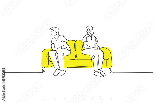 Line art vector of a couple arguing. Hand drawn doodle of argument concept