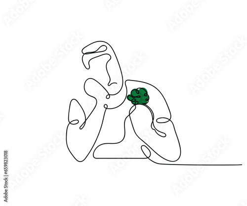 Line art vector of a people or person suffering from eating disorder. Girls mental health. Eating disorder awareness.