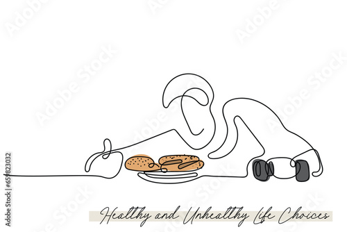 Line art vector of a people or person suffering from eating disorder. Girls mental health. Eating disorder awareness.