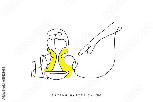 Line art vector of a people or person suffering from eating disorder. Girls mental health. Eating disorder awareness.
