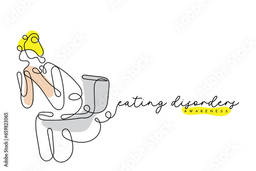 Line art vector of a people or person suffering from eating disorder. Girls mental health. Eating disorder awareness.