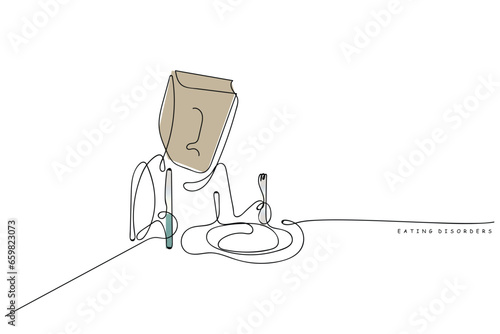 Line art vector of a people or person suffering from eating disorder. Girls mental health. Eating disorder awareness.