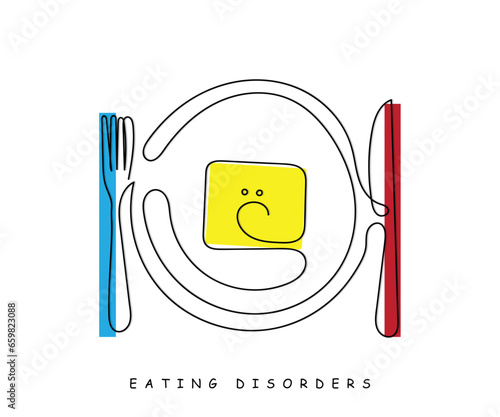 Line art vector of a people or person suffering from eating disorder. Girls mental health. Eating disorder awareness.