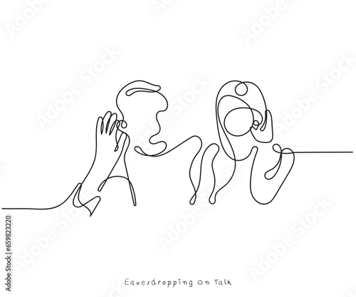 line art vector of Eavesdropping concept. Listening to someone's talk secretly is unethical. Personal and professional life ethical and moral values.