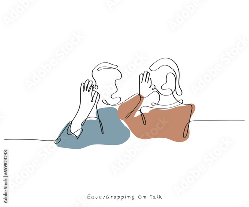line art vector of Eavesdropping concept. Listening to someone's talk secretly is unethical. Personal and professional life ethical and moral values.