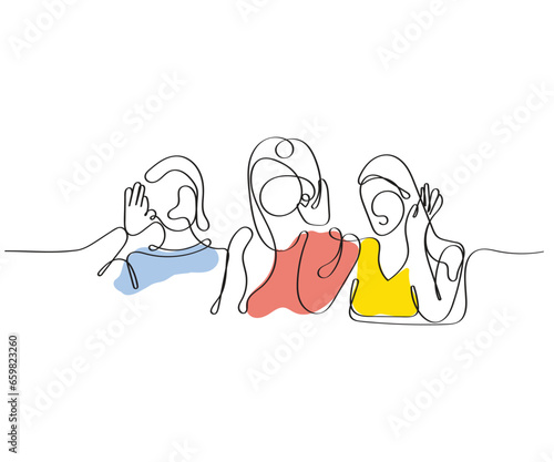 line art vector of Eavesdropping concept. Listening to someone's talk secretly is unethical. Personal and professional life ethical and moral values.