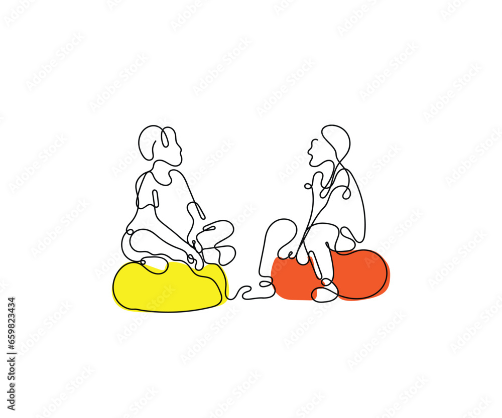 Continuous line art vector of a kids therapist. Child therapy concept art. School Counselor. Poster or postcard doodle art. professional help for autism awareness art. Continuous line art vector of a kids therapist. Child therapy concept art. School Counselor. Poster or postcard doodle art. professional help for autism awareness art.