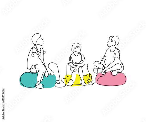 Continuous line art vector of a kids therapist. Child therapy concept art. School Counselor. Poster or postcard doodle art. professional help for autism awareness art.