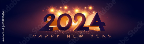 Happy New 2024 Year celebration poster template with light effect.
